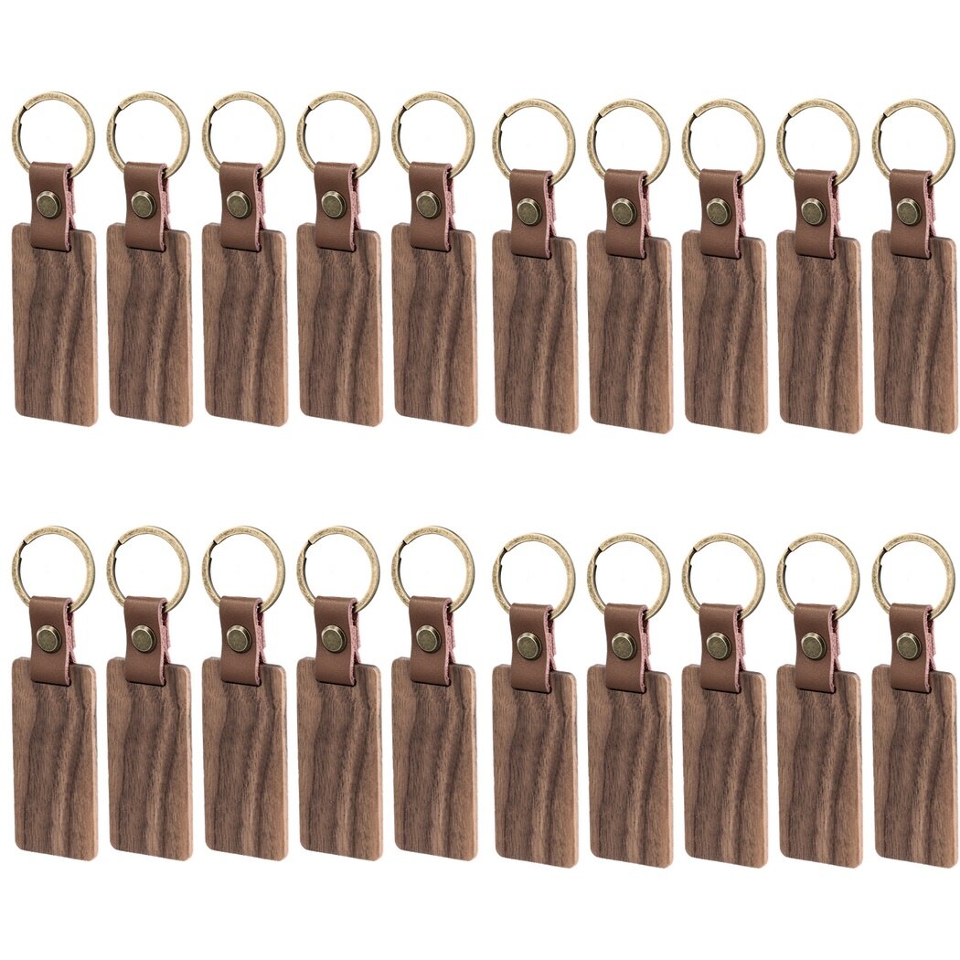 20PCS Wood Blank Keychains, Leather Wood Keychain Blanks